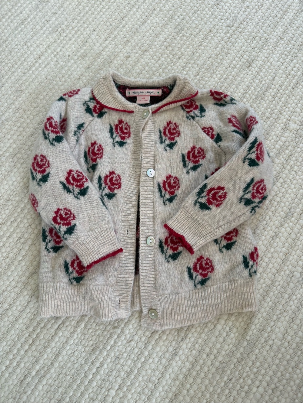 Konges Beige Rose-Print Girls Cardigan 18M
